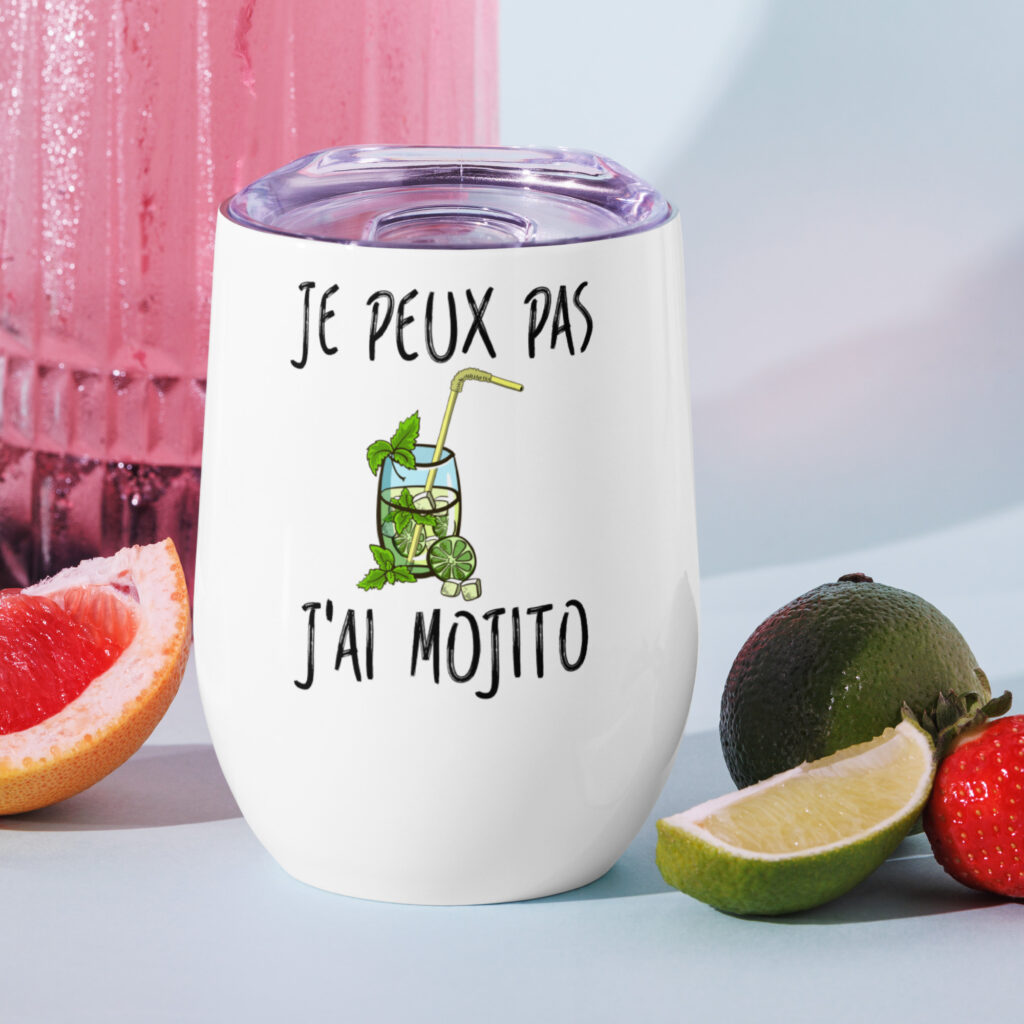 Porte-clés Humour "Je Peux Pas J'ai Mojito" - Métal Argenté Vert - Cadeau Original - Fabrication Française